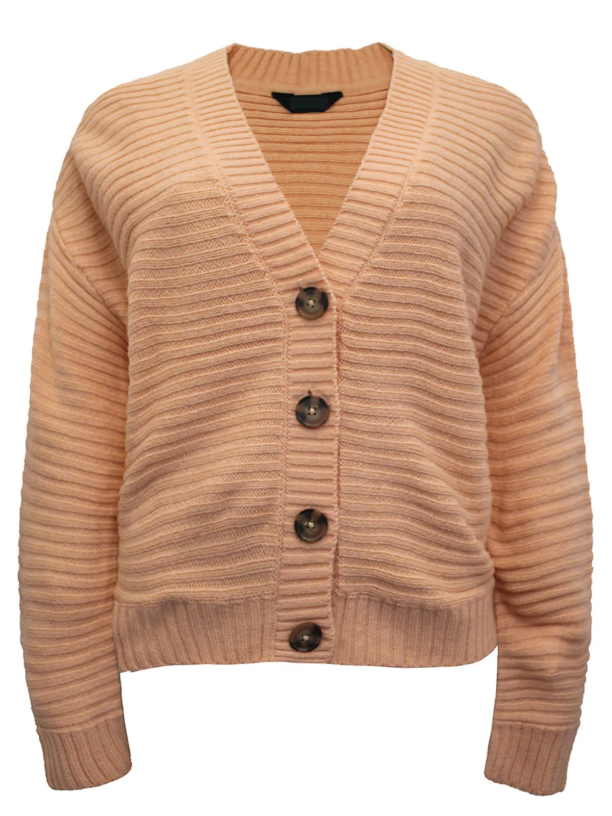 Ladies Wide Ribbed Button Through Soft Knitted V-Neck Plus Size Cardigans