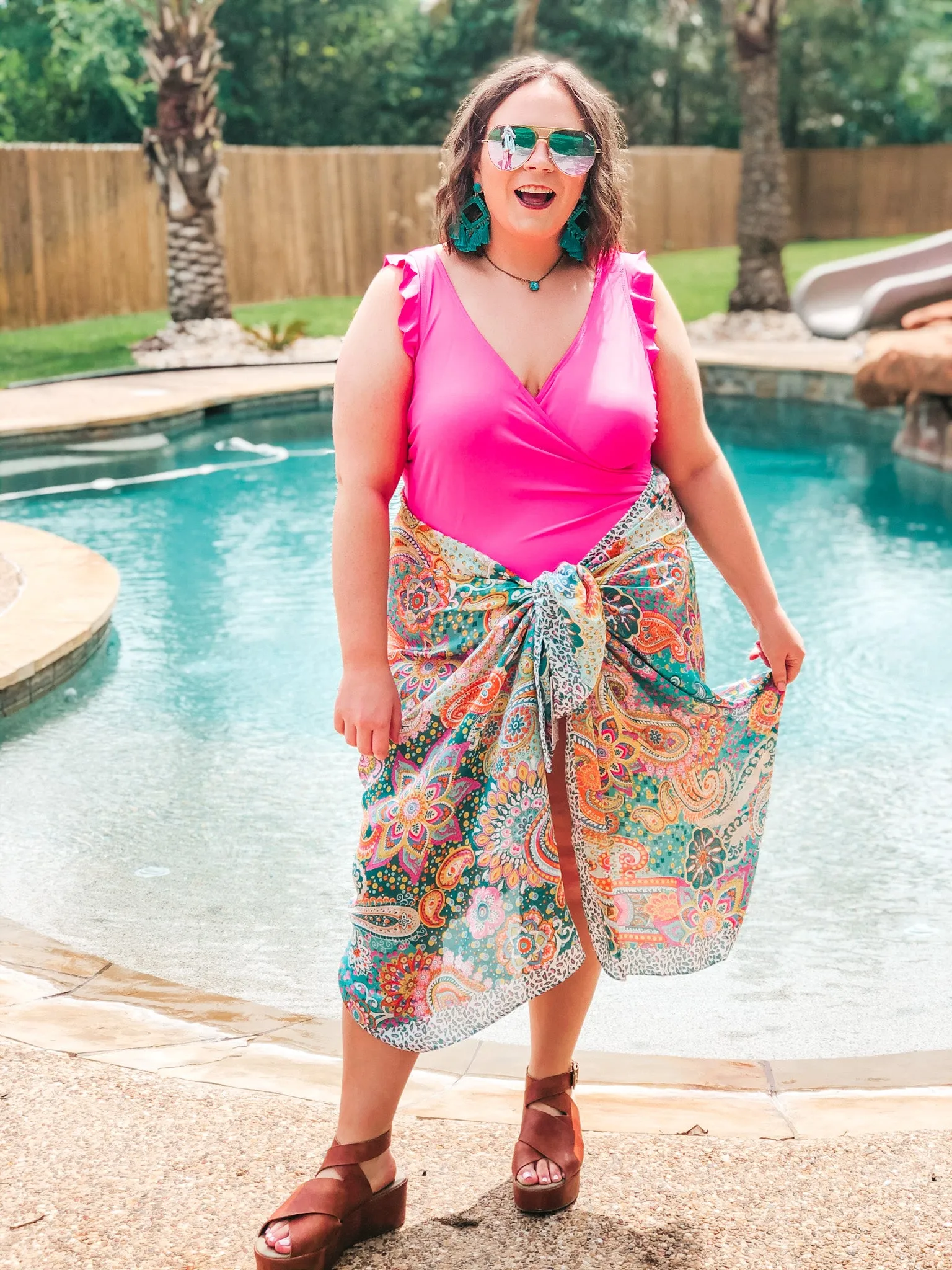 Let's Wrap This Up Paisley Satin Sarong in Teal
