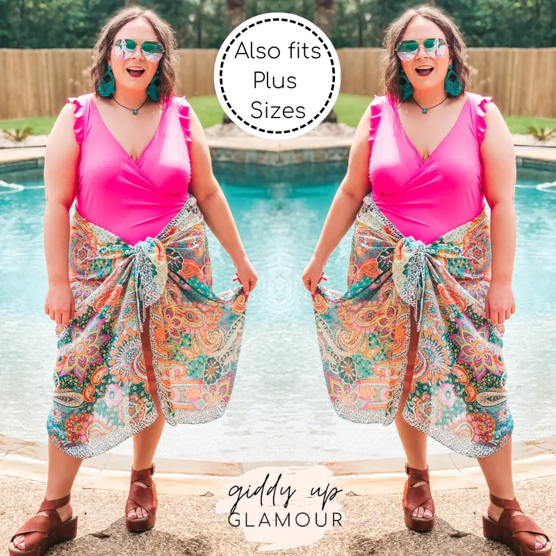 Let's Wrap This Up Paisley Satin Sarong in Teal