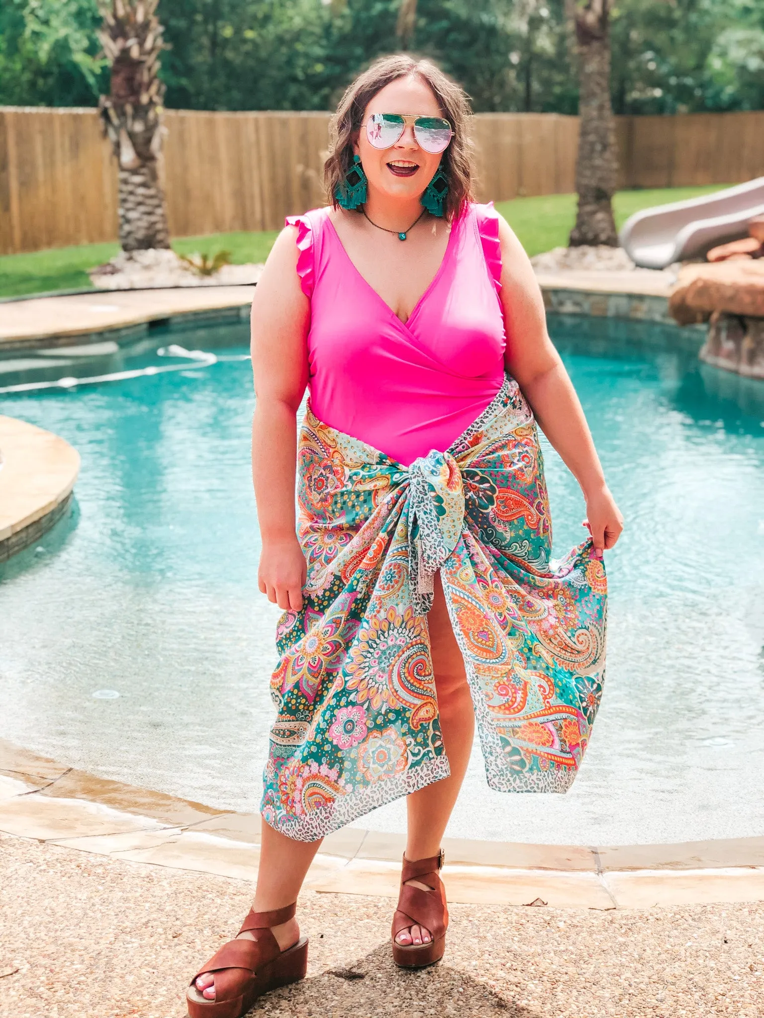 Let's Wrap This Up Paisley Satin Sarong in Teal