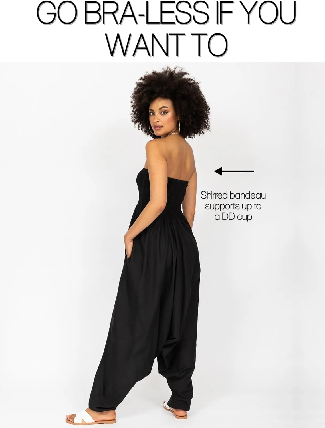 likemary Harem Pants Women Jumpsuits  Maxi Romper Pulls Down into Cotton Boho Pants with Pockets  One Size 2-in-1 Outfit