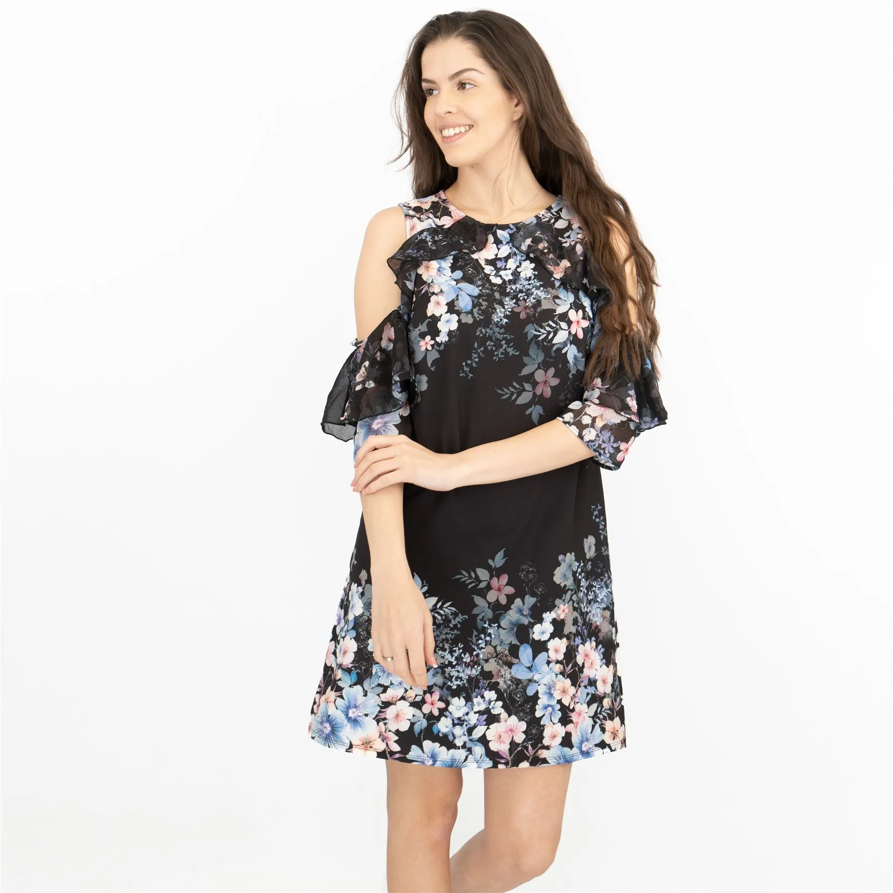 Lipsy Black Floral Cold Shoulder Sleeveless Dresses