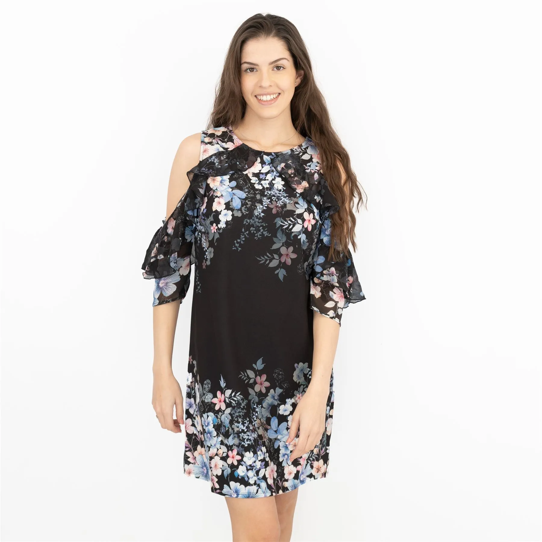 Lipsy Black Floral Cold Shoulder Sleeveless Dresses