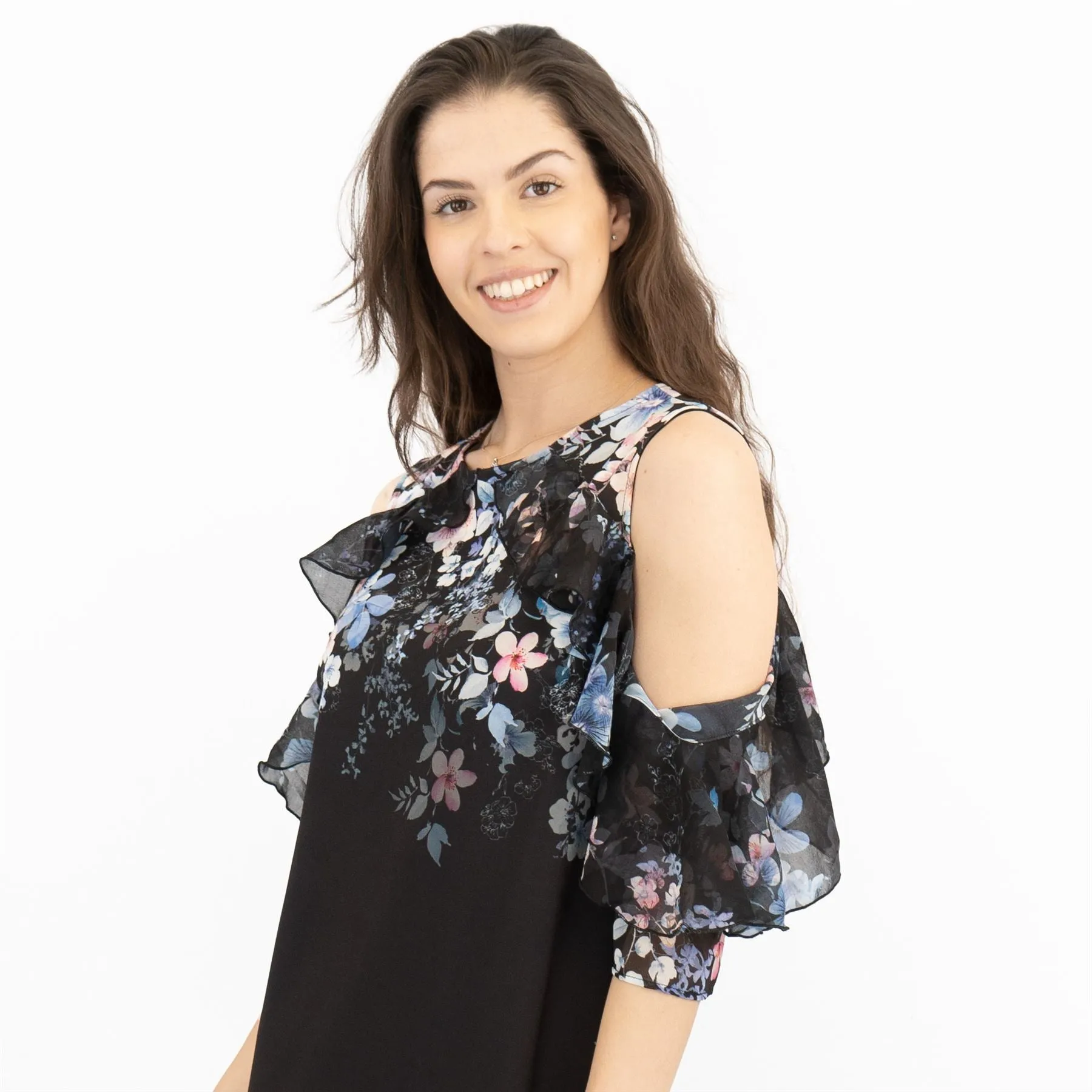 Lipsy Black Floral Cold Shoulder Sleeveless Dresses