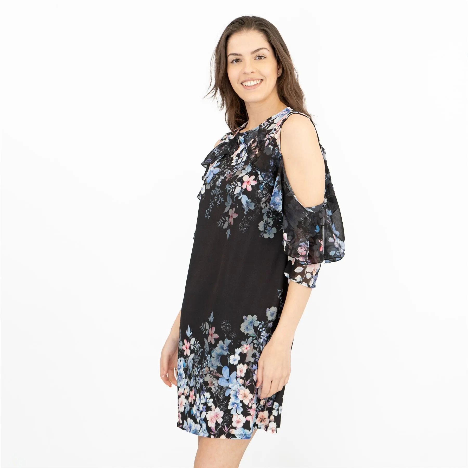 Lipsy Black Floral Cold Shoulder Sleeveless Dresses