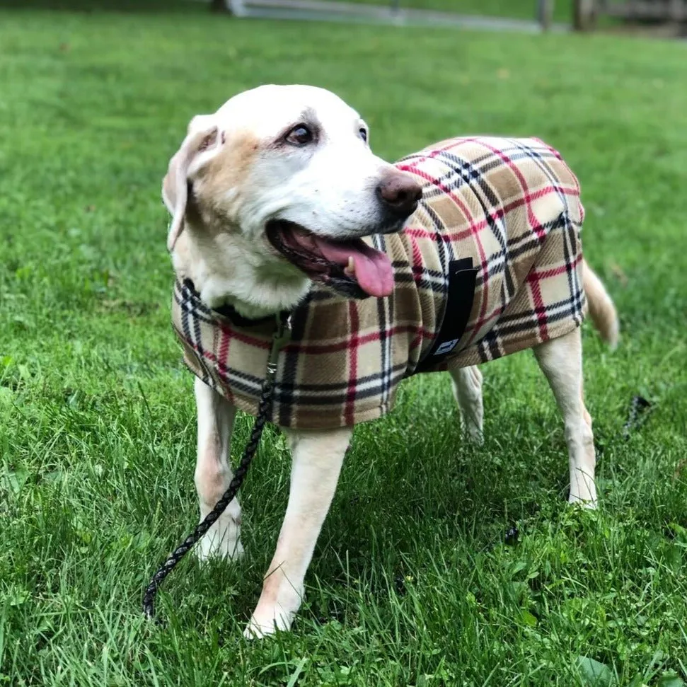 London Camel Plaid Fleece Dog Coat