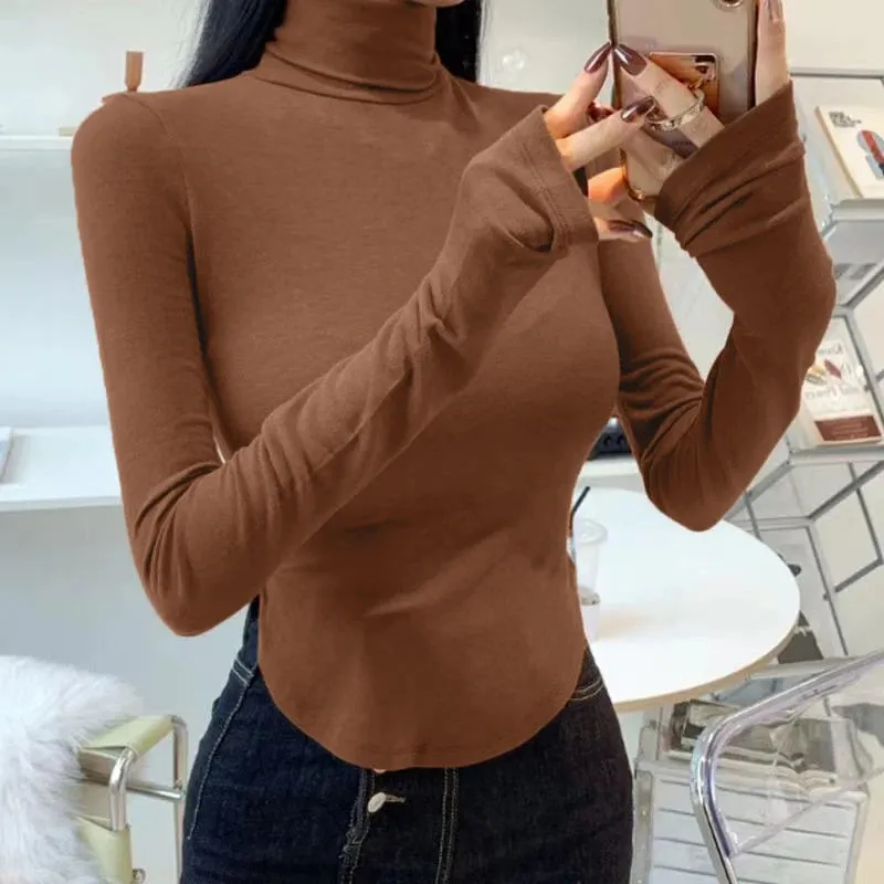LVSANW Autumn Winter Korean Solid Color Long-sleeved Turtleneck Thermal T-shirt For Women