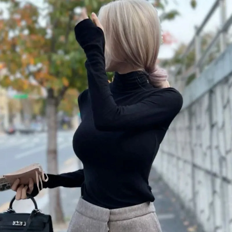 LVSANW Autumn Winter Korean Solid Color Long-sleeved Turtleneck Thermal T-shirt For Women