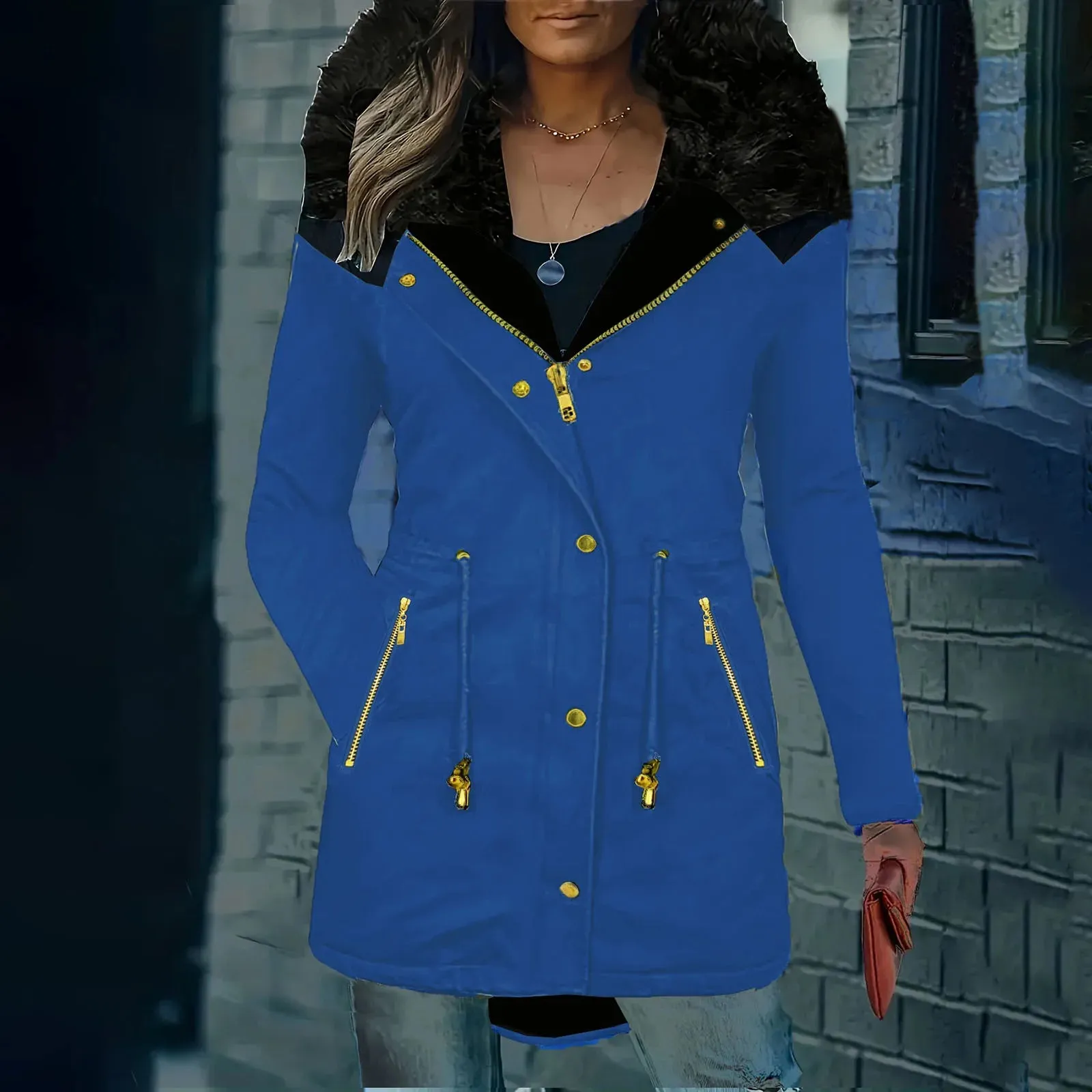 LVSANW Women Casual Solid Hooded Zipper Plus Velvet Thick Winter Warm Slim Coat Womens Coat With Hood Long Winter Coat Outerwear