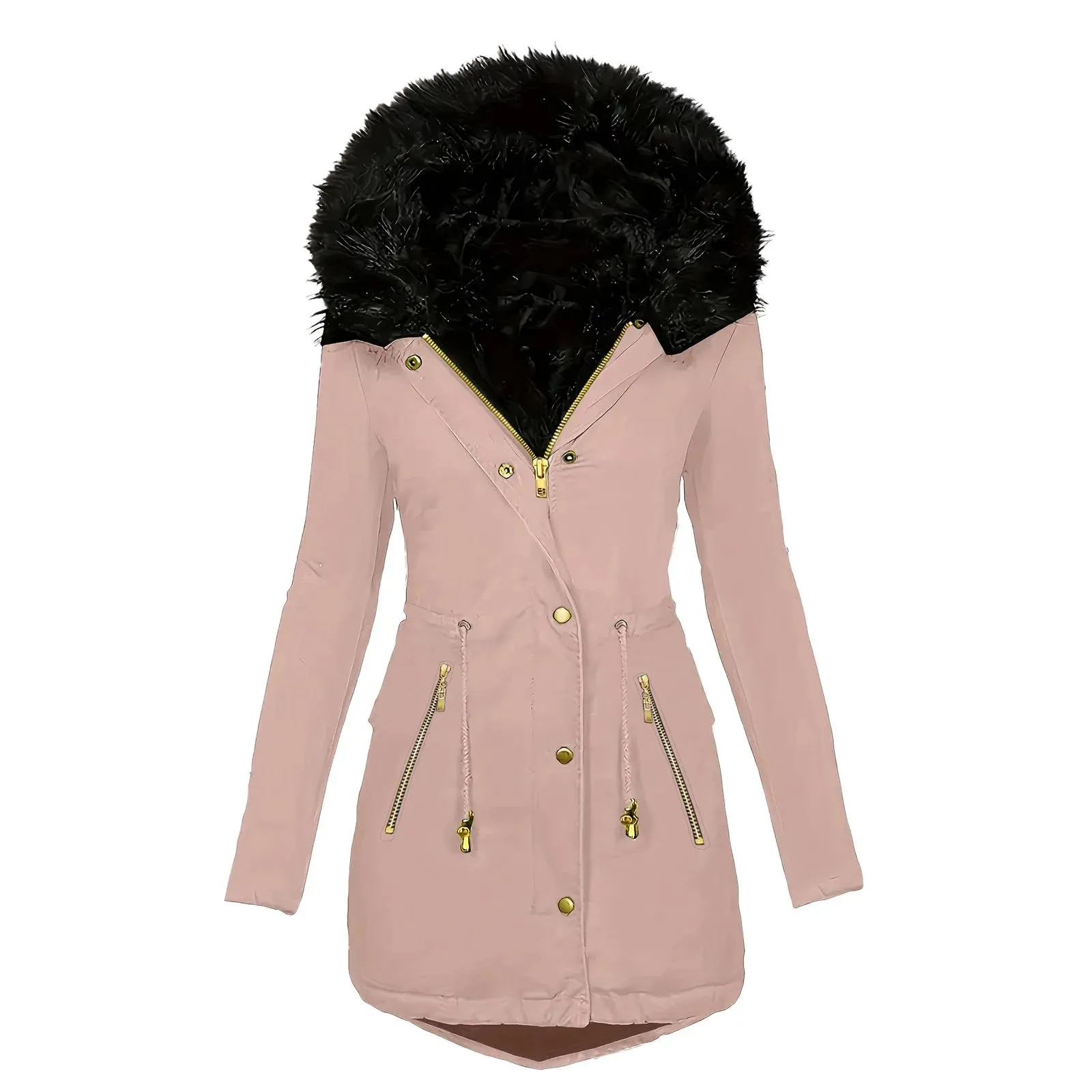 LVSANW Women Casual Solid Hooded Zipper Plus Velvet Thick Winter Warm Slim Coat Womens Coat With Hood Long Winter Coat Outerwear
