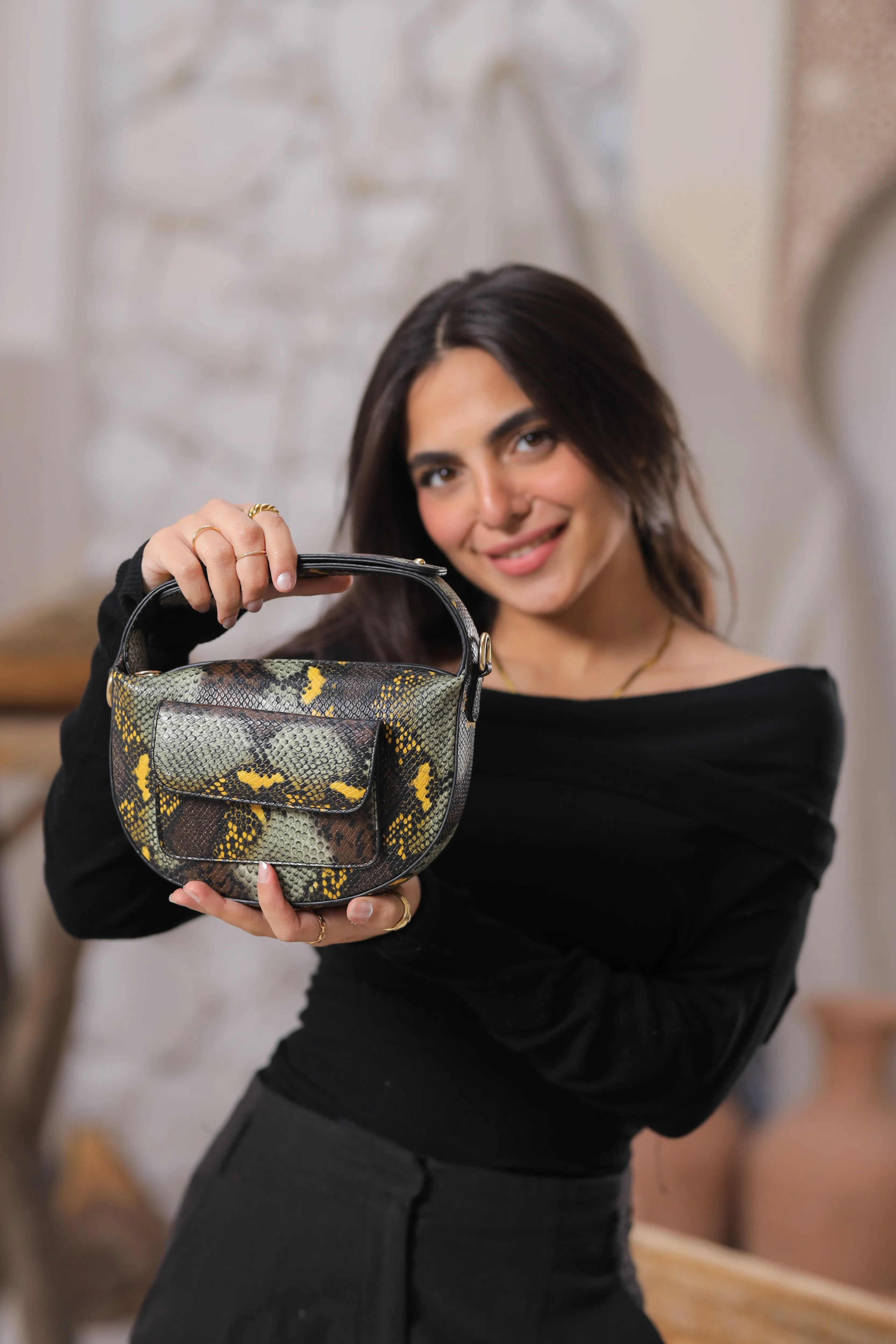 Midnight Luxe Bag - Olive SnakeSkin