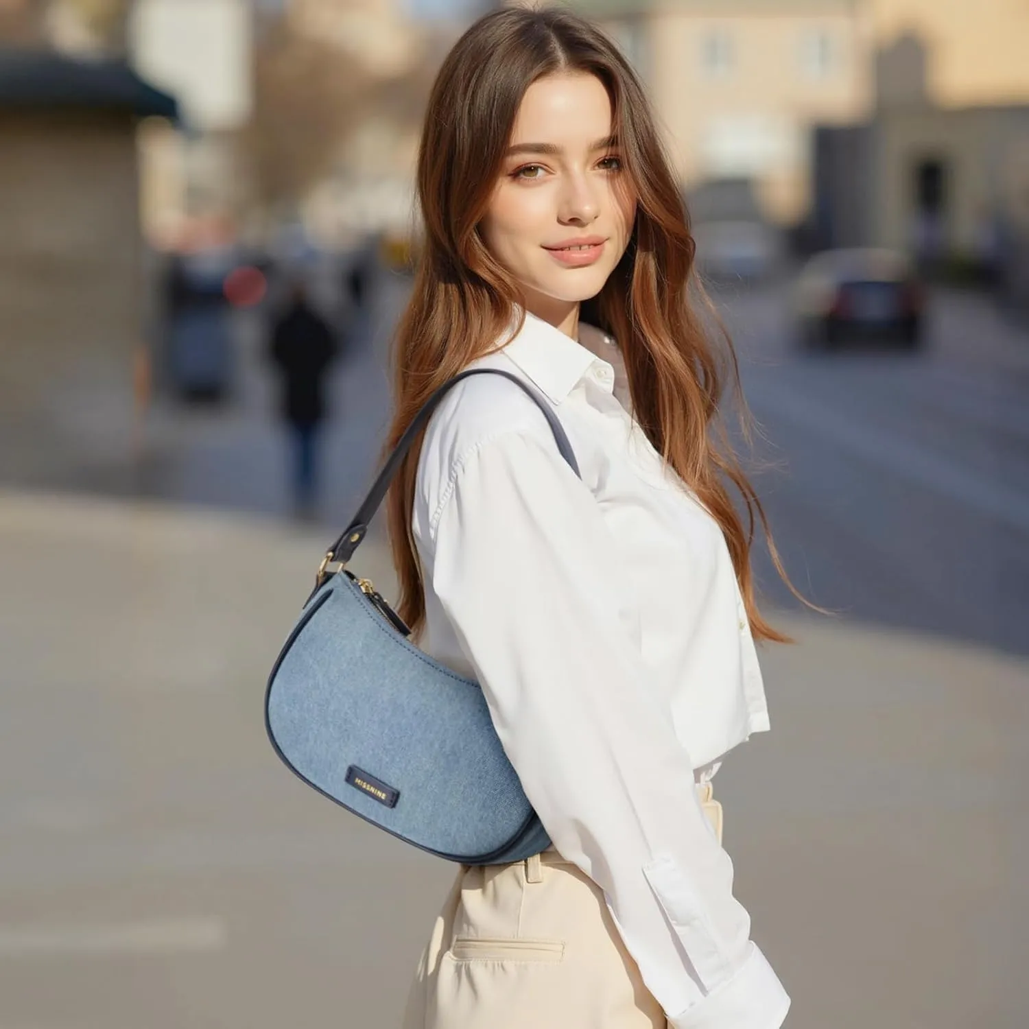 Missnine Shoulder Bag for Women Small Purse Trendy Clutch Hobo Bag Vegan Leather Mini Handbag with Zipper Closure