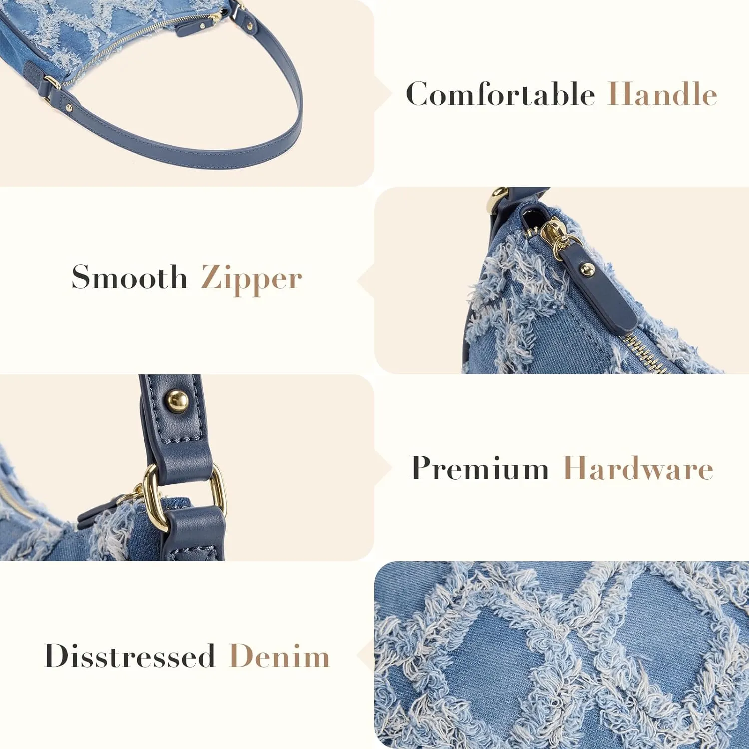 Missnine Shoulder Bag for Women Small Purse Trendy Clutch Hobo Bag Vegan Leather Mini Handbag with Zipper Closure