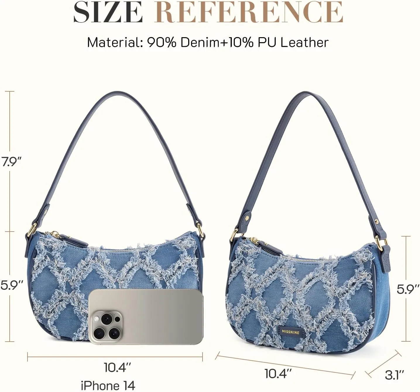Missnine Shoulder Bag for Women Small Purse Trendy Clutch Hobo Bag Vegan Leather Mini Handbag with Zipper Closure