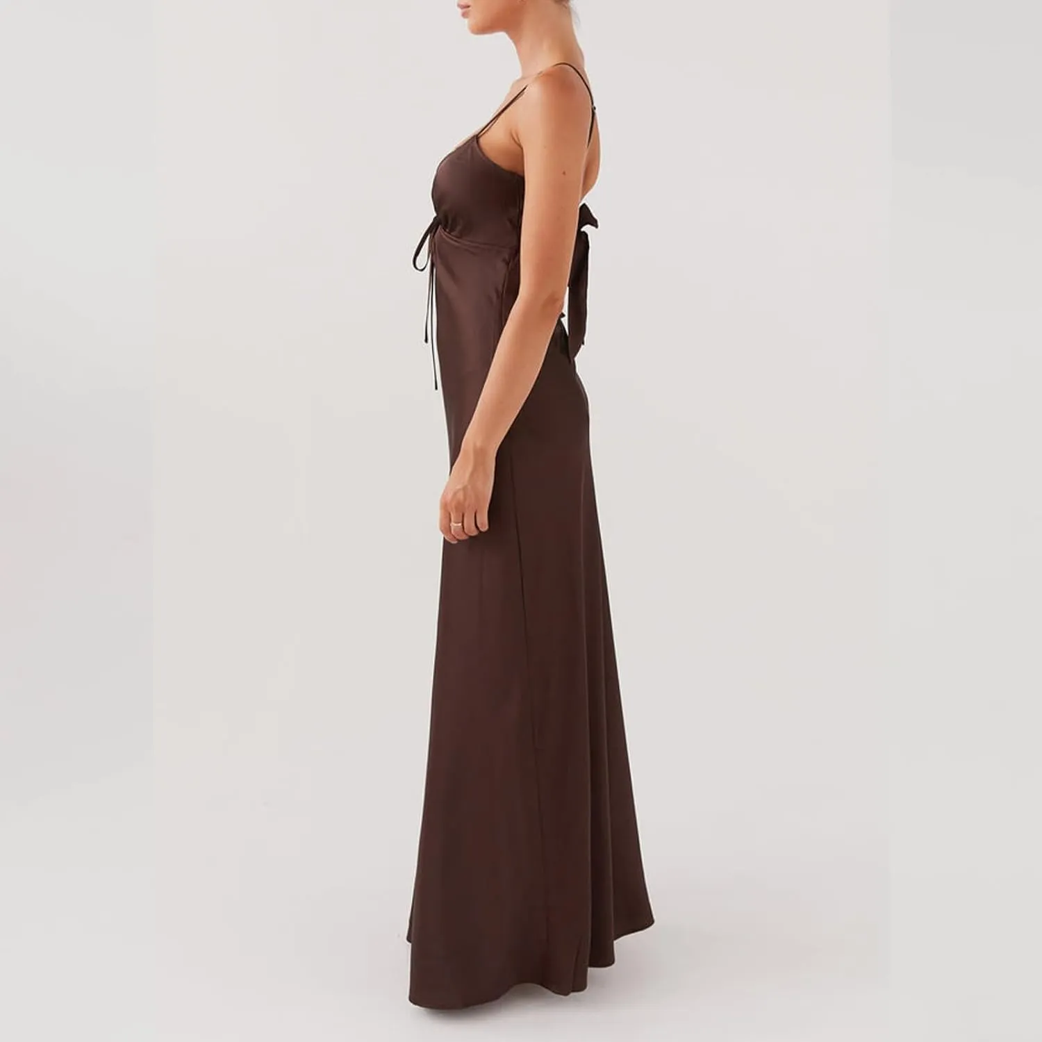 NUFIWI Women Spaghetti Strap Satin Maxi Dress V Neck Cutout Bodycon Long Dress Backless Party Cocktail Wedding Dress