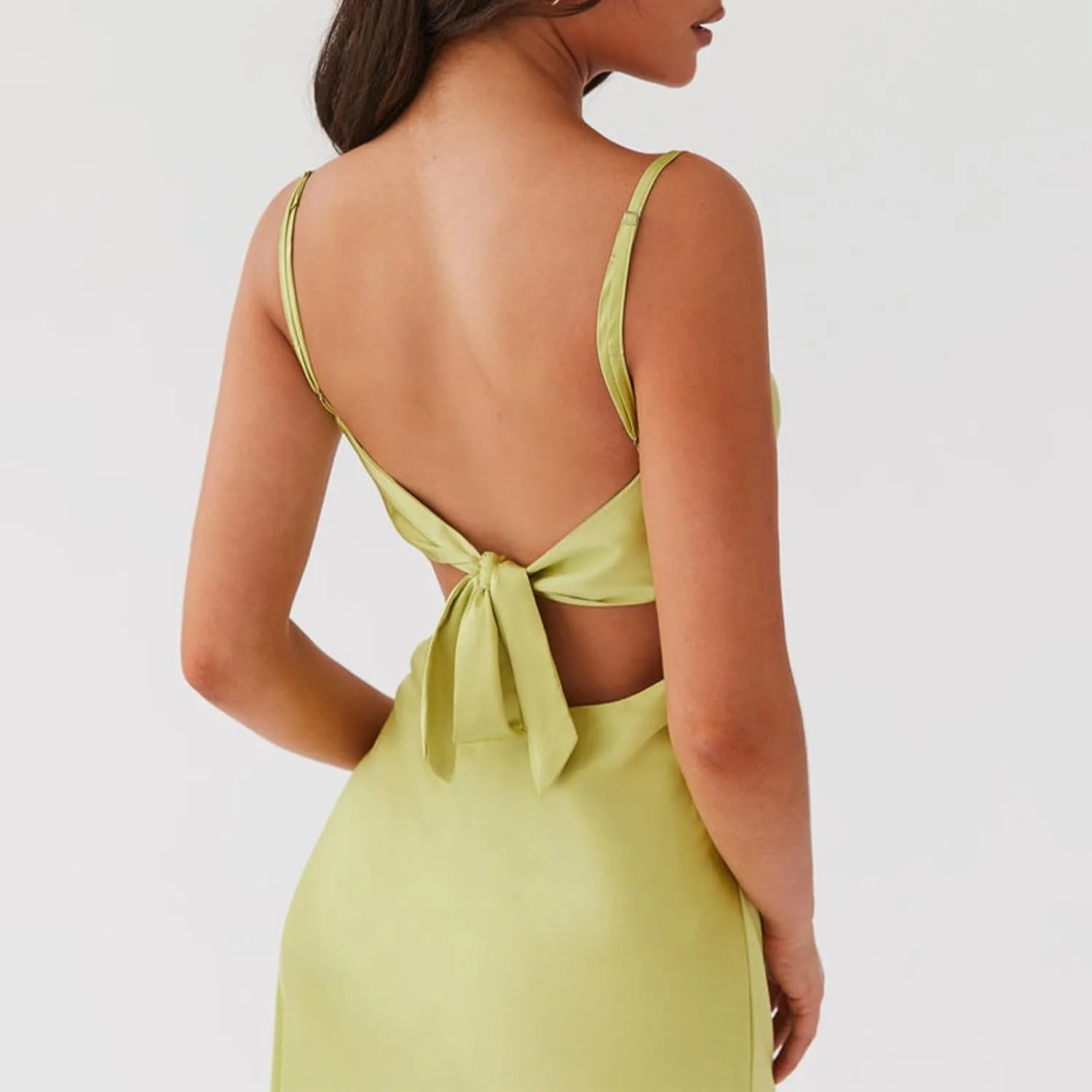 NUFIWI Women Spaghetti Strap Satin Maxi Dress V Neck Cutout Bodycon Long Dress Backless Party Cocktail Wedding Dress
