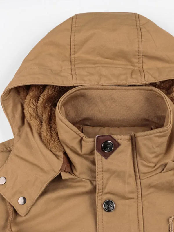 Oversized Cotton Utility Jacket with Faux Fur Lining | Hooded Windbreaker for Men