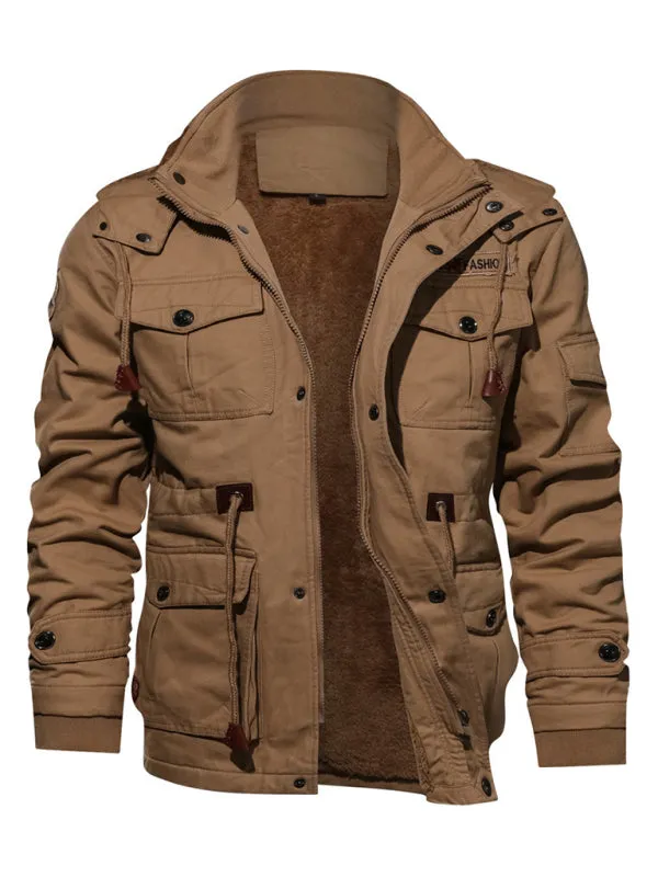 Oversized Cotton Utility Jacket with Faux Fur Lining | Hooded Windbreaker for Men