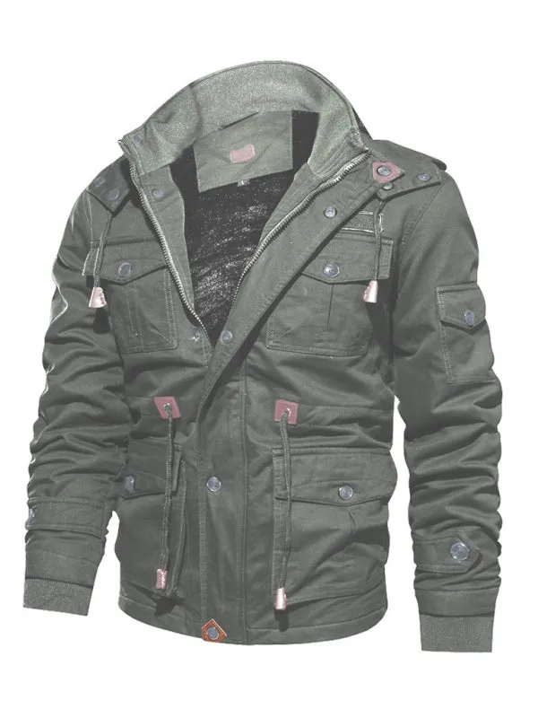 Oversized Cotton Utility Jacket with Faux Fur Lining | Hooded Windbreaker for Men