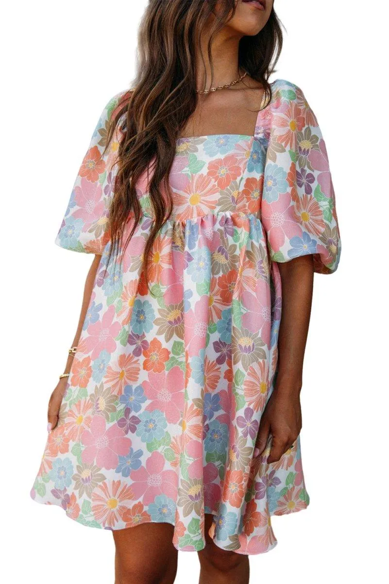 Pink Floral Summer Babydoll Dress