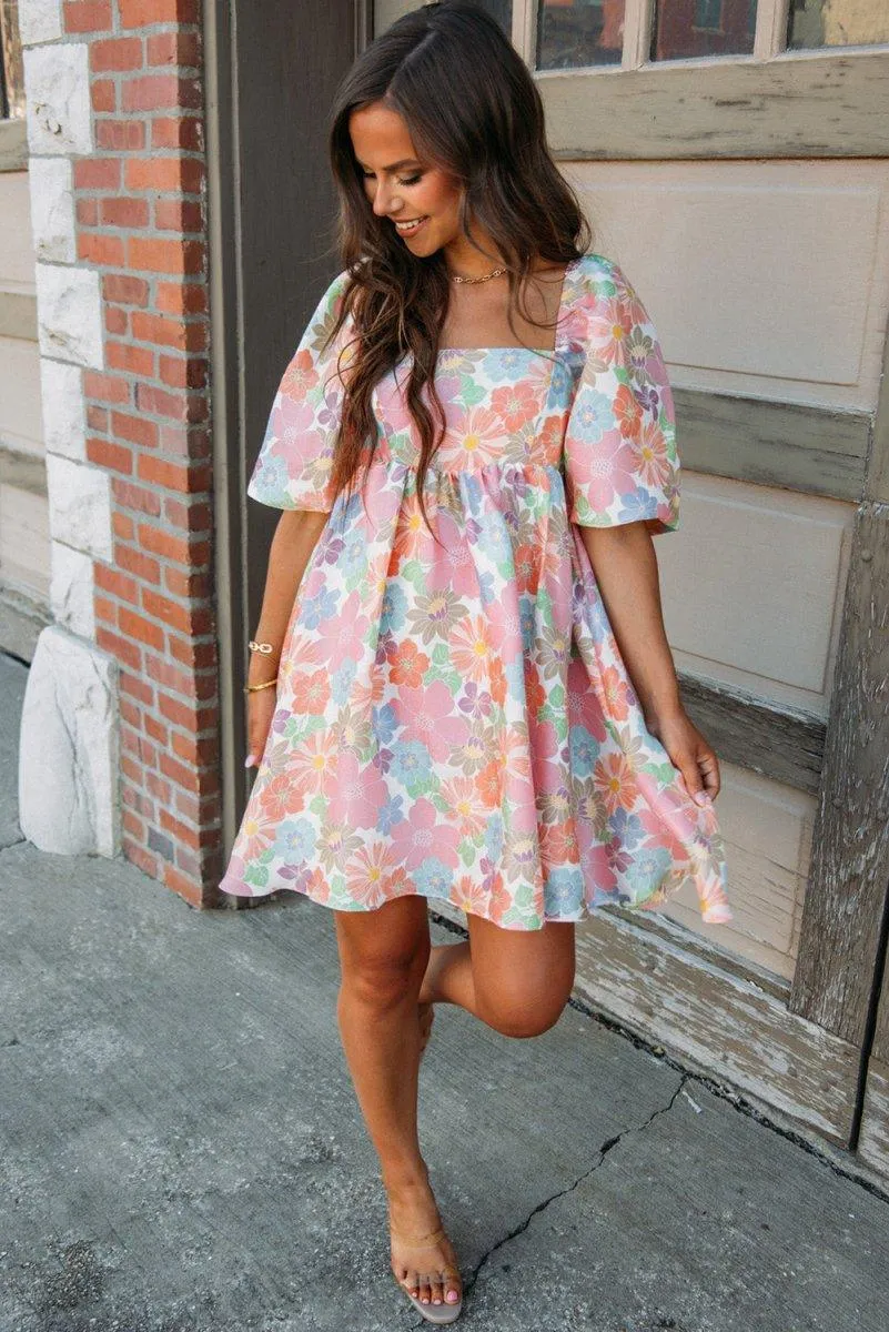 Pink Floral Summer Babydoll Dress
