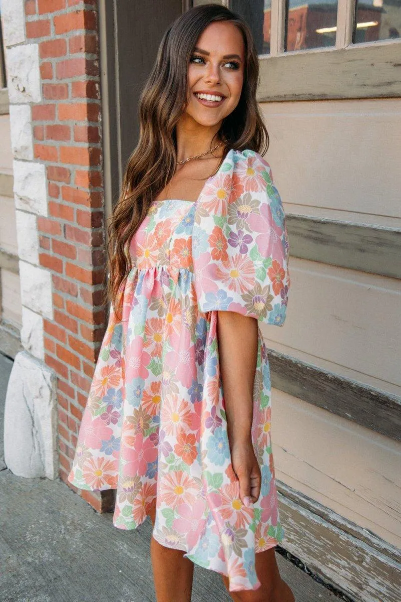 Pink Floral Summer Babydoll Dress