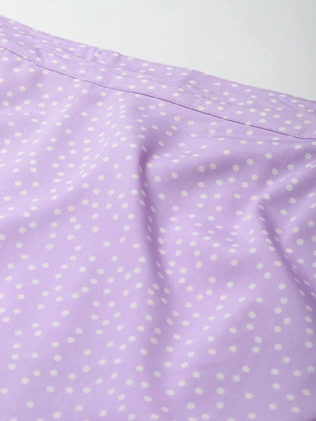 plusS Women Lavender  White Polka Dots Print Wrap Midi Skirt With Ruffles Detail
