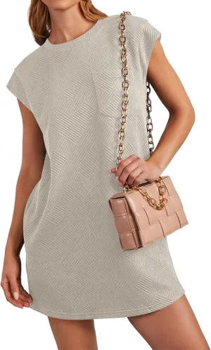 Poetsky Women's Summer Mini T Shirt Dress Casual Cap Sleeve Crewneck Loose Basic Short Beach Dresses