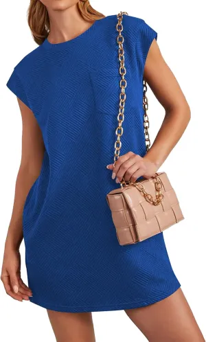 Poetsky Women's Summer Mini T Shirt Dress Casual Cap Sleeve Crewneck Loose Basic Short Beach Dresses