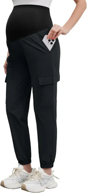 POSHGLAM Maternity Cargo Joggers Quick-Dry Lightweight Casual Lounge Hiking Active Pants
