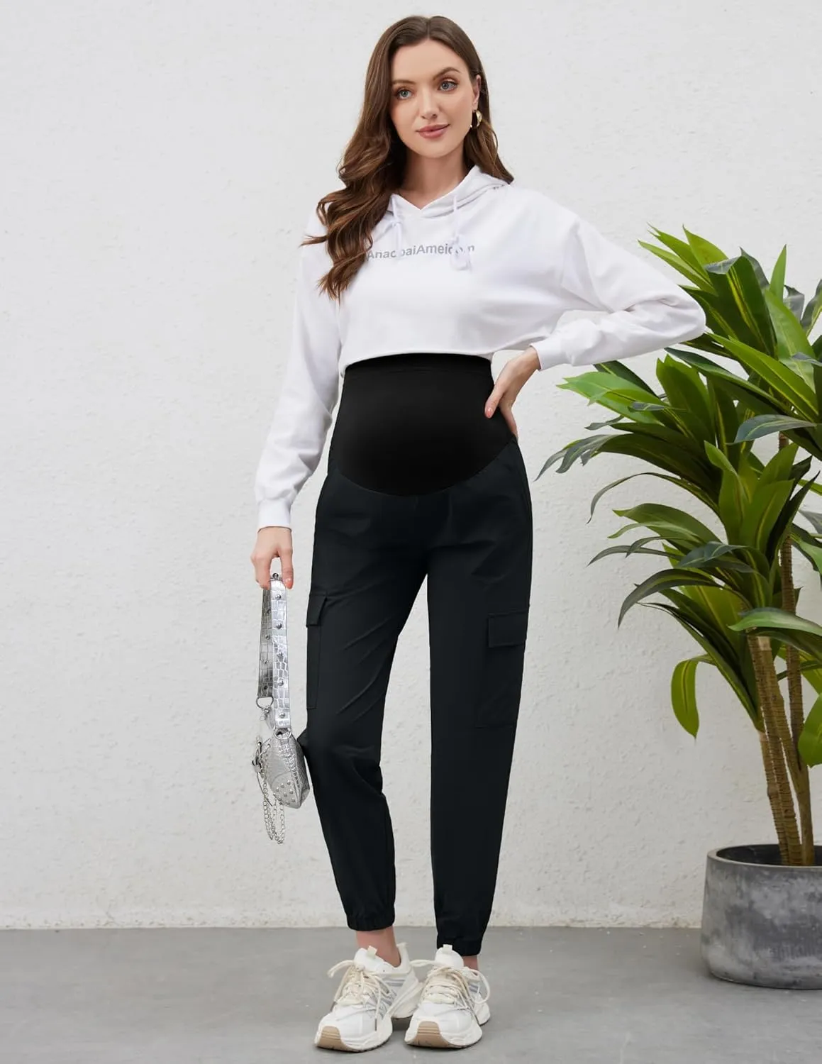 POSHGLAM Maternity Cargo Joggers Quick-Dry Lightweight Casual Lounge Hiking Active Pants