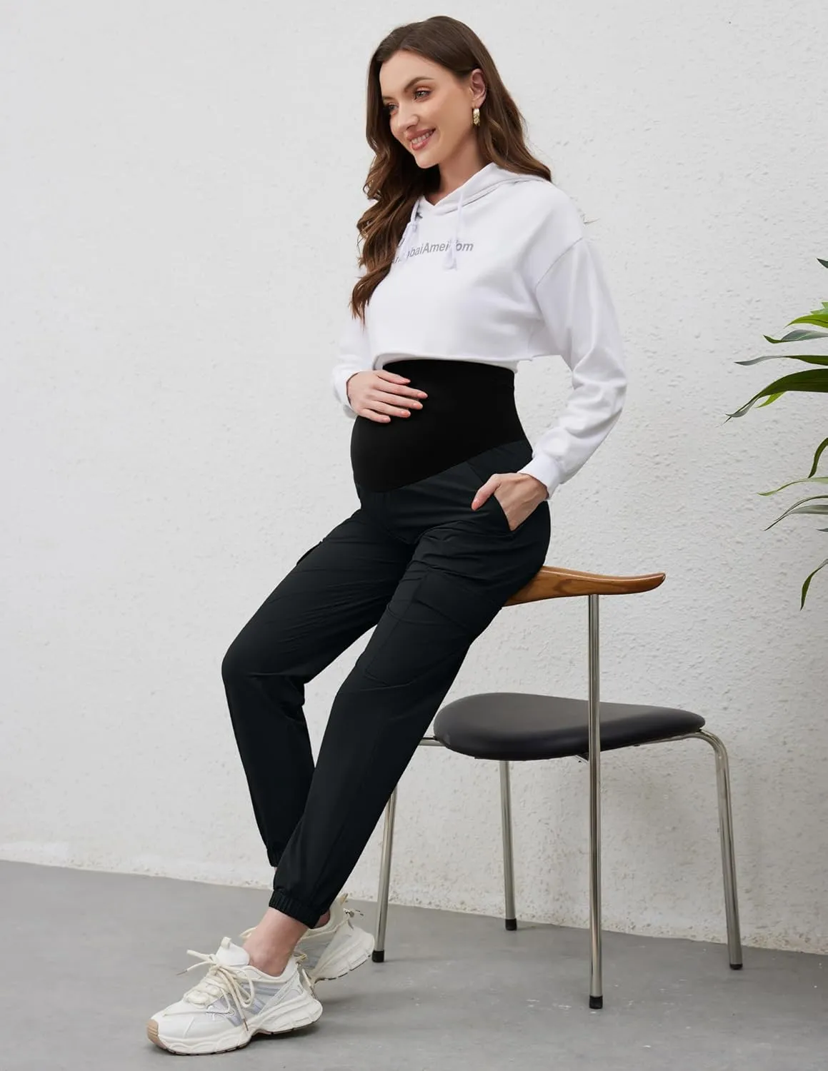 POSHGLAM Maternity Cargo Joggers Quick-Dry Lightweight Casual Lounge Hiking Active Pants