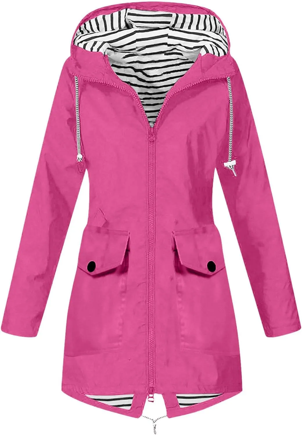 Rain Coats For Women Hiking Nylon Waterproof Hooded Zipper Length Coat Fall Winter Solid Color Outdoor Rain Jackets