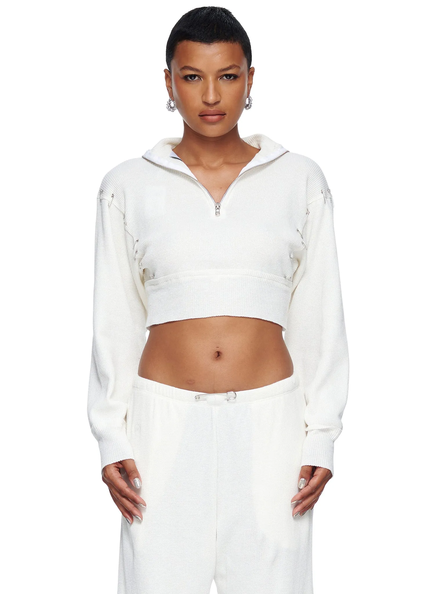 SAMI MIRO VINTAGE Turtleneck Safety Pin Cropped Top