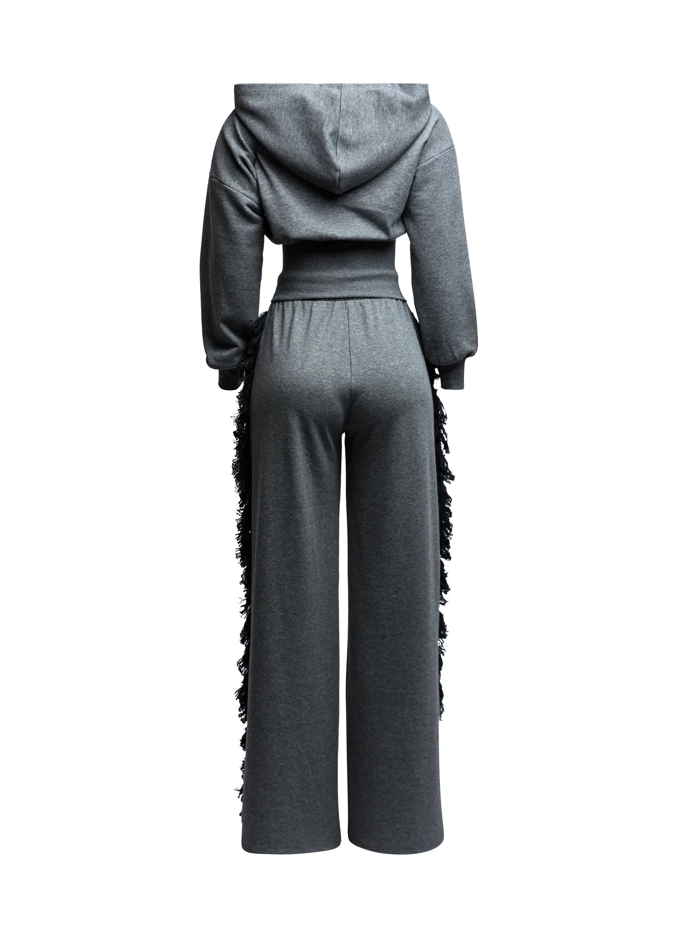 “Serenique” Curvy Size  Hoodie jacket and side tassel pants set