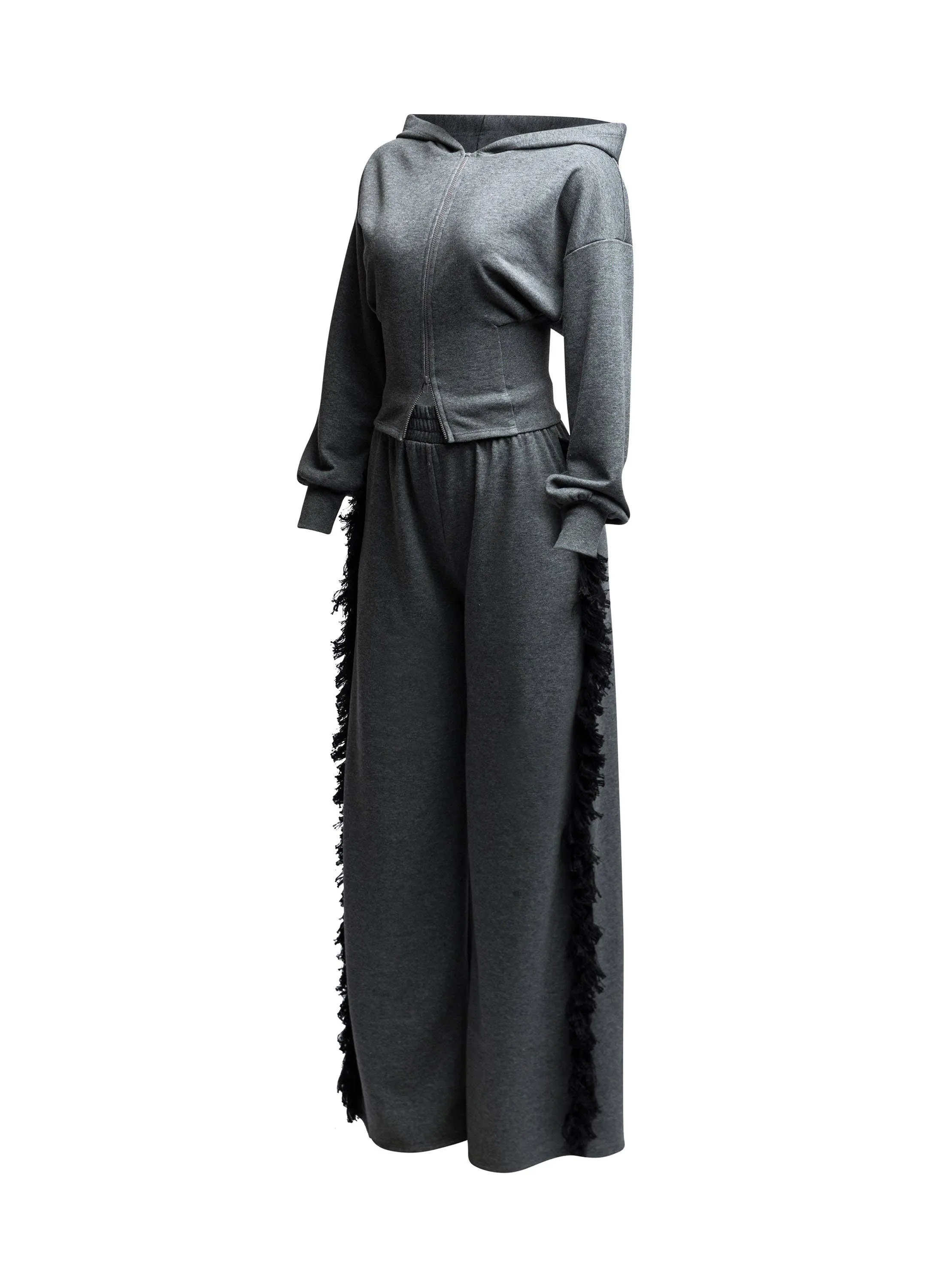 “Serenique” Curvy Size  Hoodie jacket and side tassel pants set