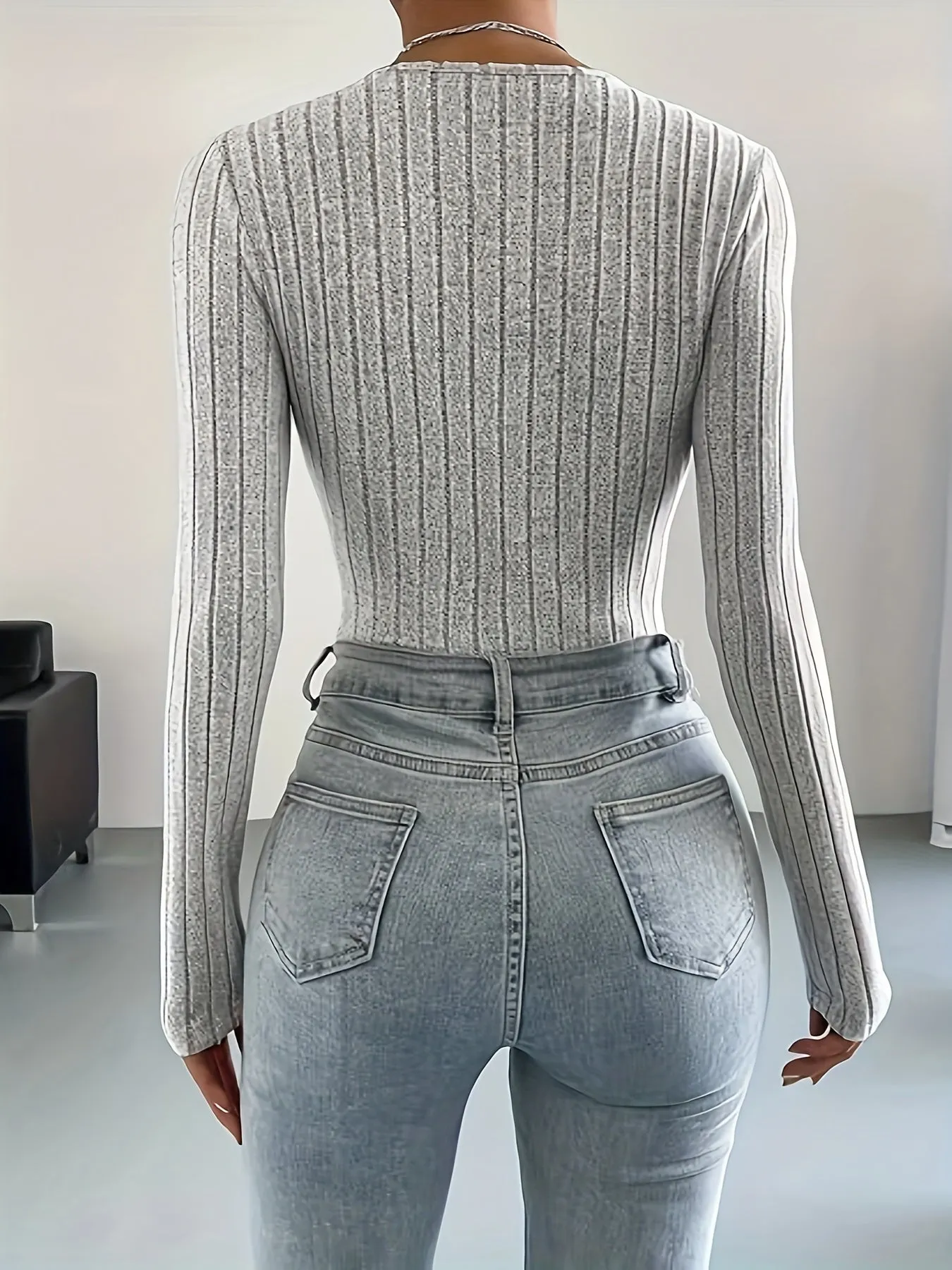 Stylish Surplice Neck Rib Knit Bodysuit  Perfect for Women