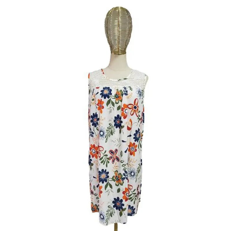 Summer Women Lace Stitching Floral Tank Dress Vintage Sleeveless Boho Beach Dresses Casual Loose Plus Size Women Clothing