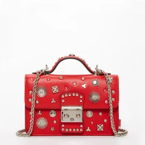 The Hollywood Studded Leather Crossbody Bag Red