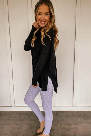 Thermal Waffle Knit Cowl Neck Tunic in Black