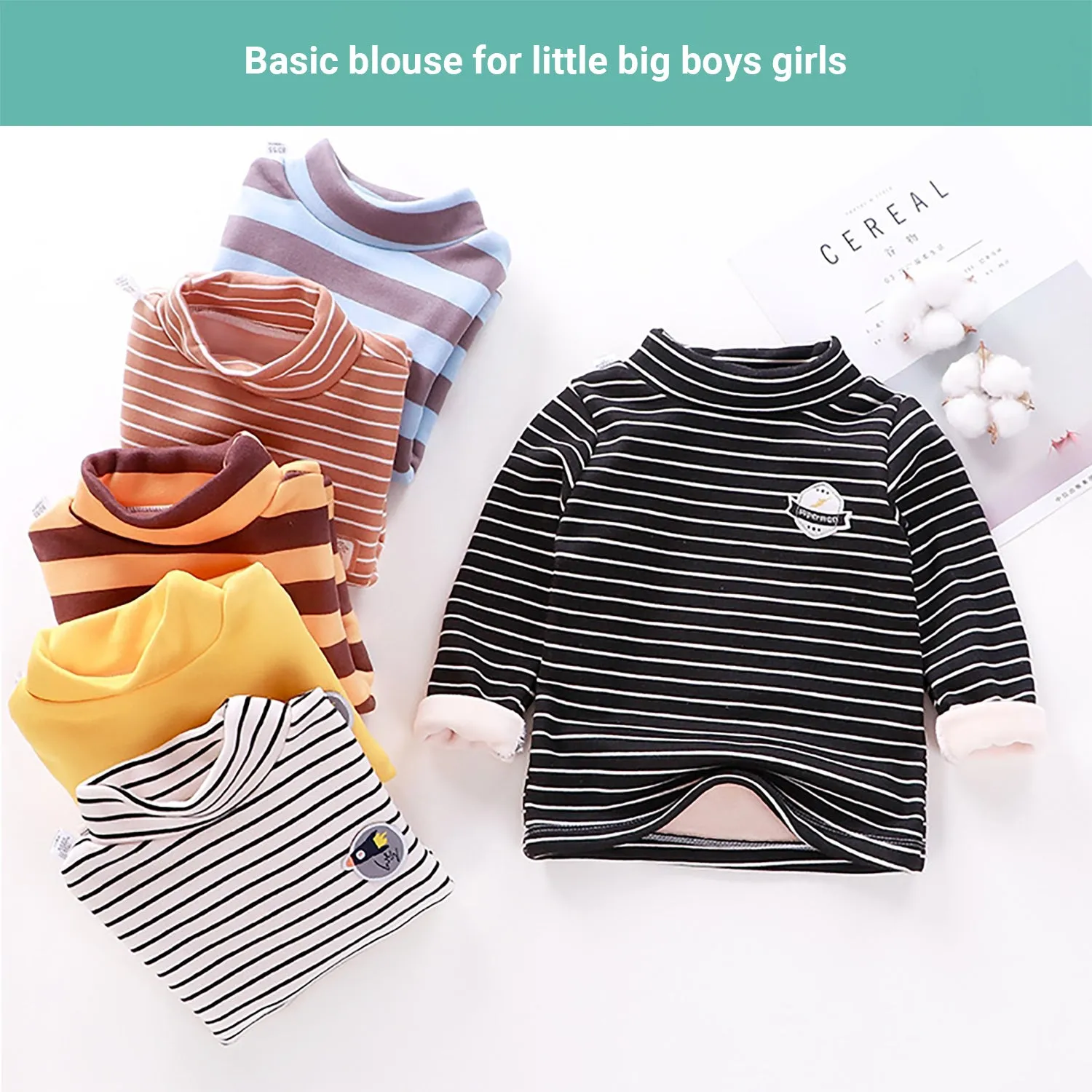 Truboo Kids Winter Long Sleeve T-Shirt Unisex Fleece Sweater Striped Thickening