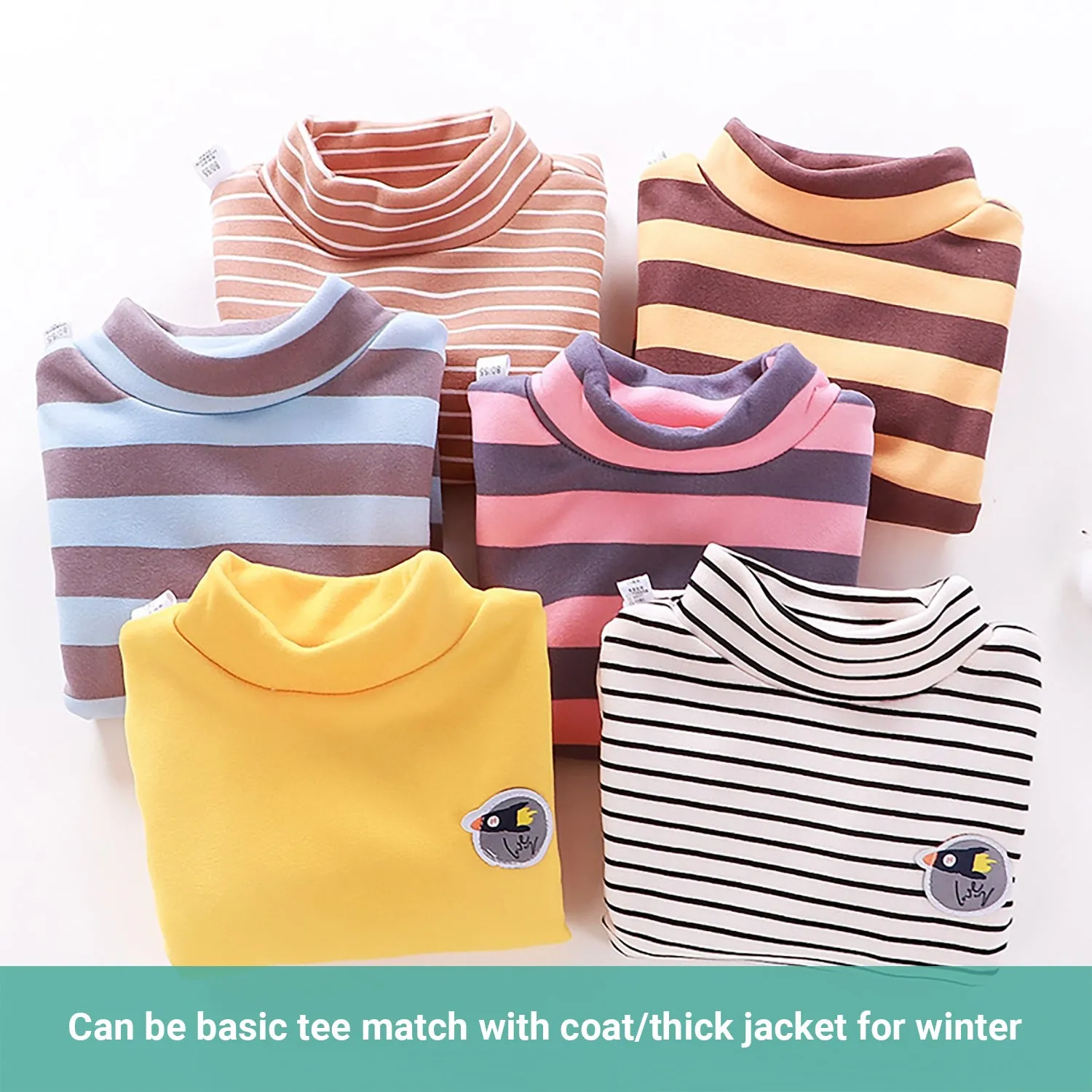 Truboo Kids Winter Long Sleeve T-Shirt Unisex Fleece Sweater Striped Thickening
