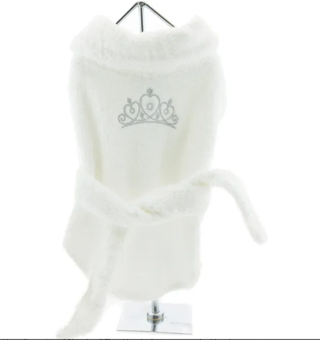 White Silver Tiara Bathrobe 100% Soft Combed Cotton Terrycloth