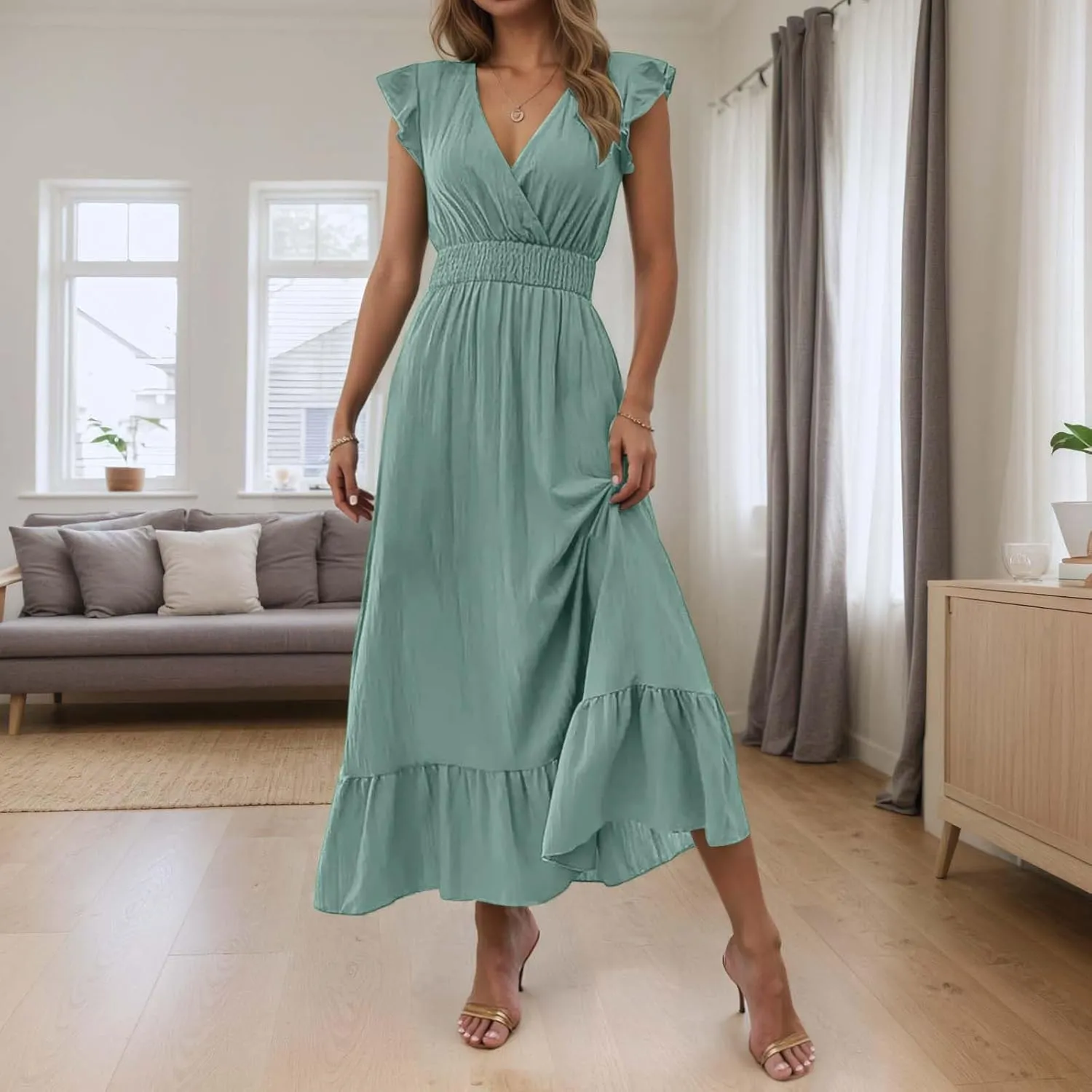Women Dresses 2025 Cute Print Maxi Cami Dresses Sleeveless Casual Spaghetti Strap Dress Vacation Dresses