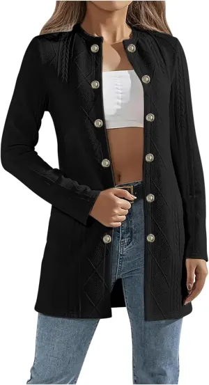 Womens Long Blazer Jacket Dressy Elegant Double-Breasted Open Front Cardigans Casual Solid Color Business Coats Suit