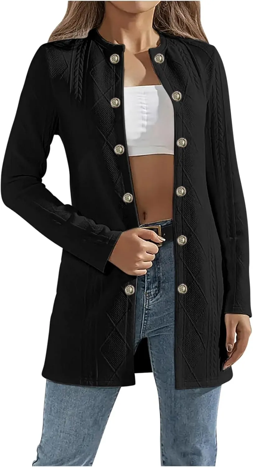 Womens Long Blazer Jacket Dressy Elegant Double-Breasted Open Front Cardigans Casual Solid Color Business Coats Suit