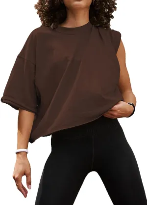 Women's Oversized Crop Tops Roll Hem Half Sleeve T-Shirts Drop Shoulder Casual Summer Tops