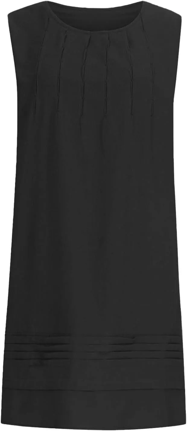 Womens Summer Cotton Linen Shirt Dress 2025 Vacation Casual Loose Boho Tank Dresses Plus Size Pleated Maxi Sundresses